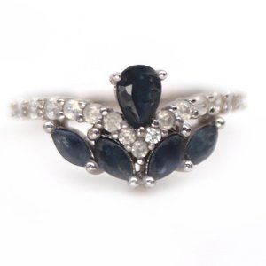 Natural Blue Sapphire .925 Sterling Silver Ring Size 6.75